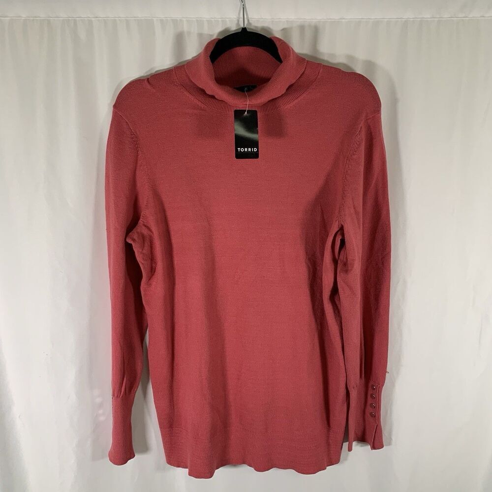 New Torrid Blouse Women's 0 Pink Turtleneck Long Sleeve Knit Stretchy Soft